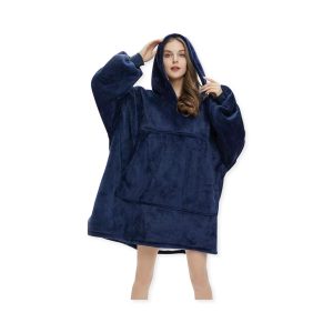 Navy Oversized Hoodie Blanket Wearable Blanket with Pockets